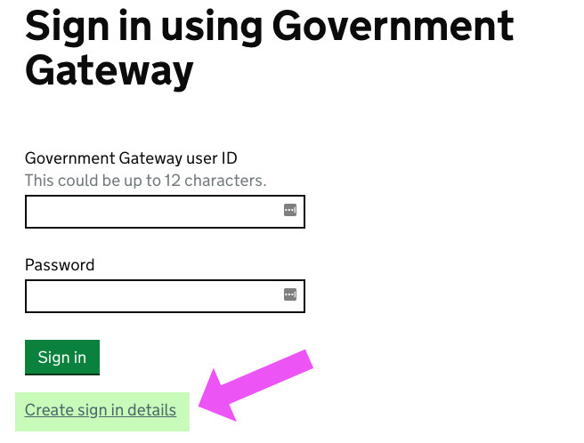 Create sign in details Create sign in details
