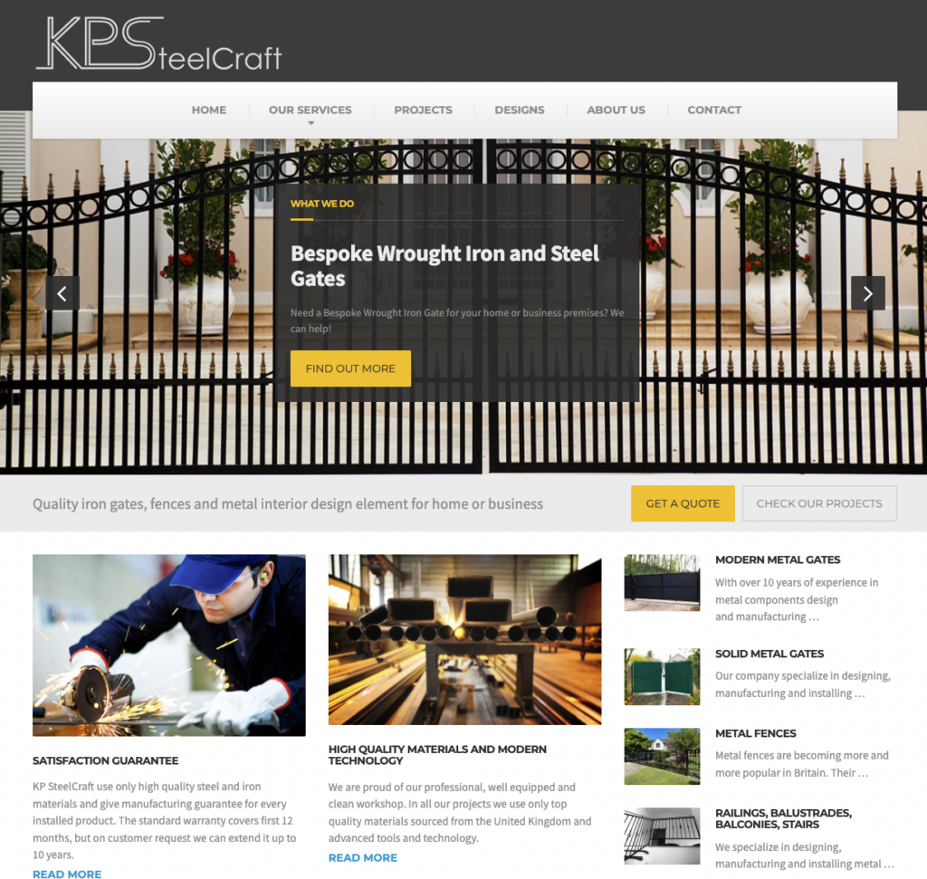 strona internetowa firmy KP SteelCraft